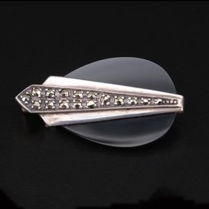 Vintage Art Deco Sterling And Onyx Brooch